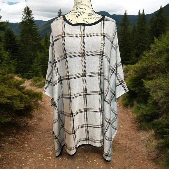 Ann Taylor Plaid Jacquard Poncho Sweater NWT - Picture 2 of 7